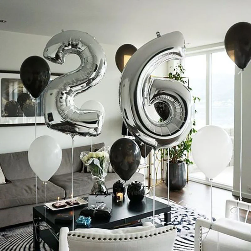 

2pcs Big 32" Silver Number Balloons Big Foil Balloon 10/18/20/23/30/40 Anniversary Birthday Celebration Weddings Photo Shoots