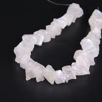 

15.5"/strand Large Size White AB Titanium Raw Crystal Drusy Freeform Nugget Loose Beads,Natural Roug Quartz Gravel Pendant Beads