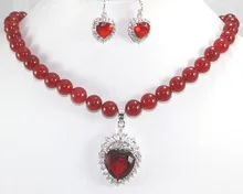 Тонкий красный камень ожерелье и красный/синий/фиолетовый сердце zircon серьги кварц fine покрытием Свадебные широкий часы крылья королева