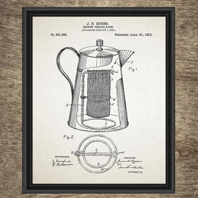 Coffee Patent Blueprint Art Painting Kitcen Home Decor