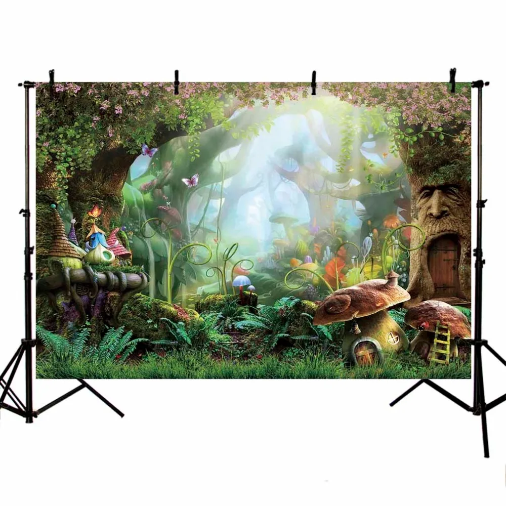 

Fairy Tale Forest Photography Backdrops Children Backgrounds Photo Studio Mushrooms Elves Flowers Photo Background LV-077