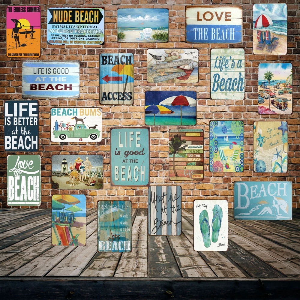 Us 39 50 Off Mike86 Summer Beach Life Love Metal Sign Rome New York Wall Platevintage Tin Sign Retro Souvenirs Festival Gift Fg 250 In Plaques