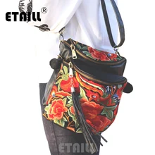 ETAILL новые сумки из натуральной кожи с вышивкой с кисточкой маленькие китайские хмонг цветок таиланд сумки через плечо, с вышивкой