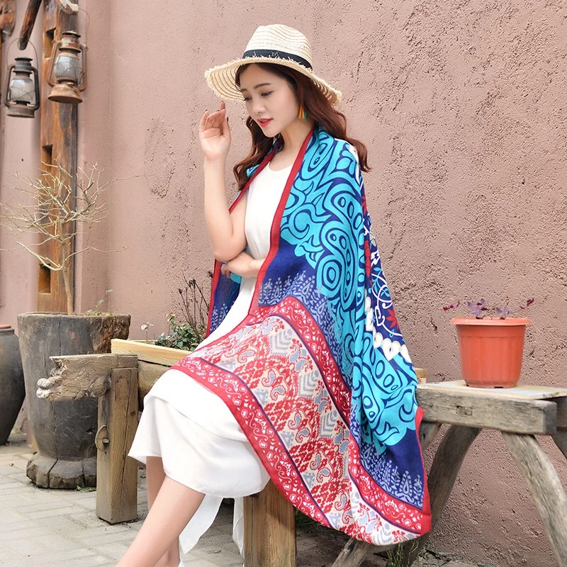 

Spring and summer new printing casual scarf shawl dual-use long scarf sea resort sunscreen towel silk towel beach towel