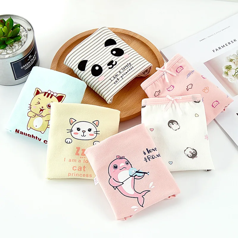 

4p Teen Underwear for Girls Cute Bear Underpants Children Cartoon Cat Shorts White Striped Kids Panties Cotton Baby Girl Clothes