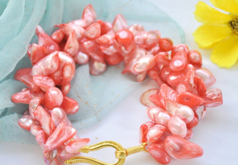

0633 4row 8" pink baroque Tail freshwater pearl bracelet