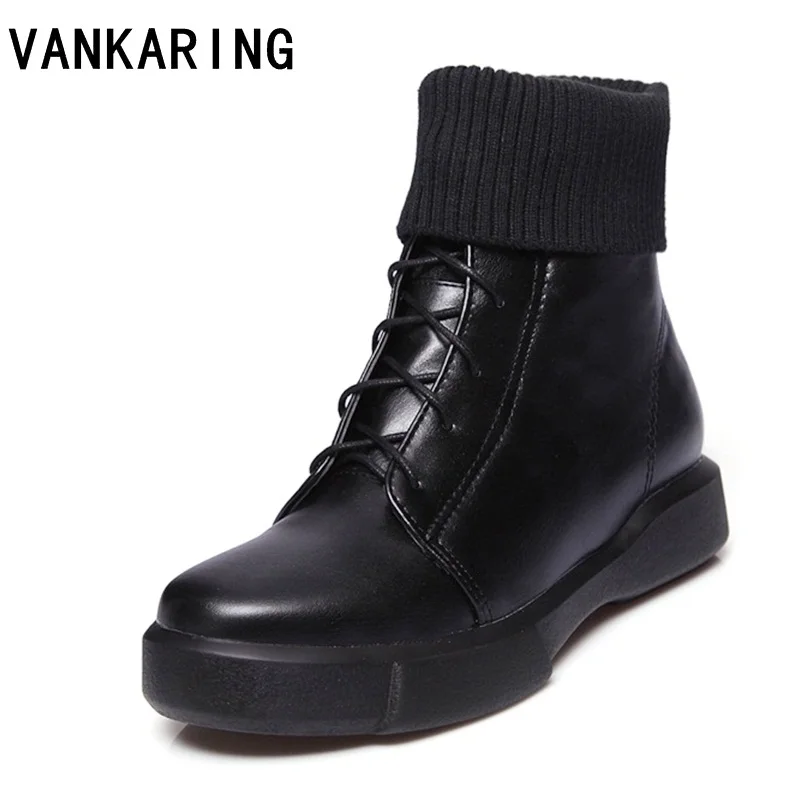 Koop VANKARING winter vrouwen laarzen vrouwelijke winter schoenen vrouw warme wollen snowboots platform enkellaarzen voor vrouwen zwarte laarzen