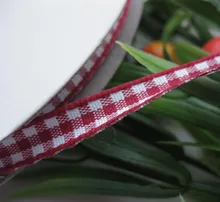2/8″ 6mm tartan plaid ribbon bows appliques craft/sewing/doll wine red 50Yard
