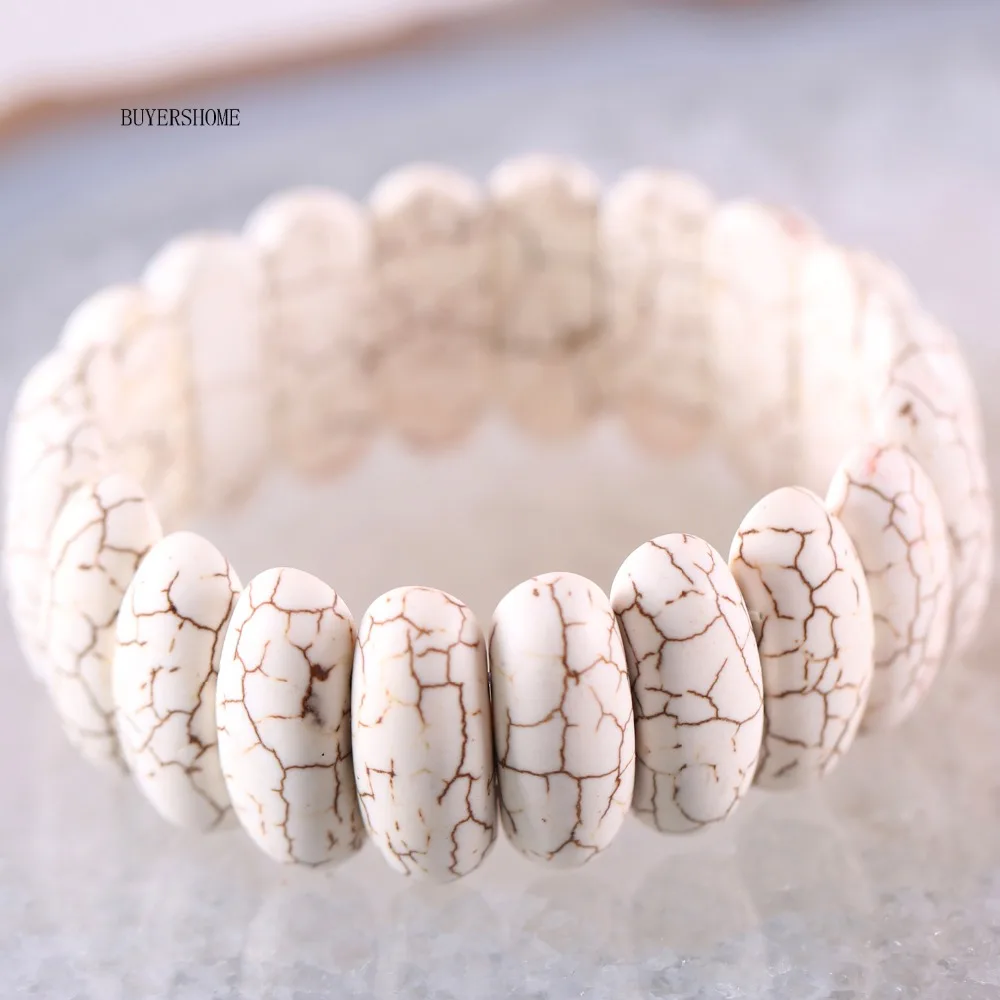 Free Shipping Handmade Jewelry Stretch Beaded Bracelet For Women Natural White Howlite Stone 8" H608