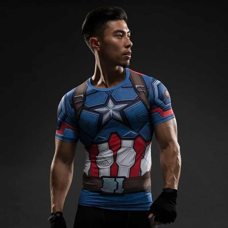 С коротким рукавом 3D Футболка мужская футболка мужская Кроссфит футболка Капитан Америка футболка Супермена Мужская Фитнес