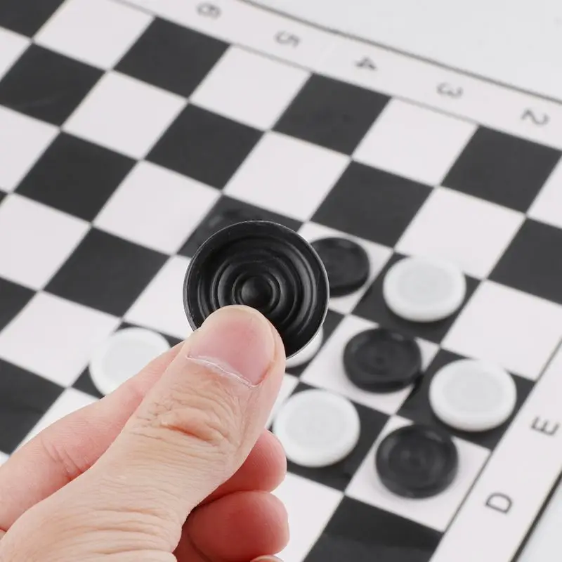 Portable International Chess Checkers Foldable Draughts White& Black Board Game Table Game Accessories