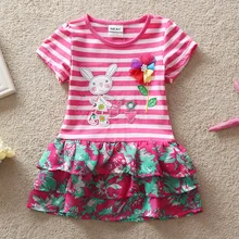 Retail Free shipping NEAT New 2016 baby&kids lovely entity rabbit applique beads embroidery girls dress 100% cotton H4650#