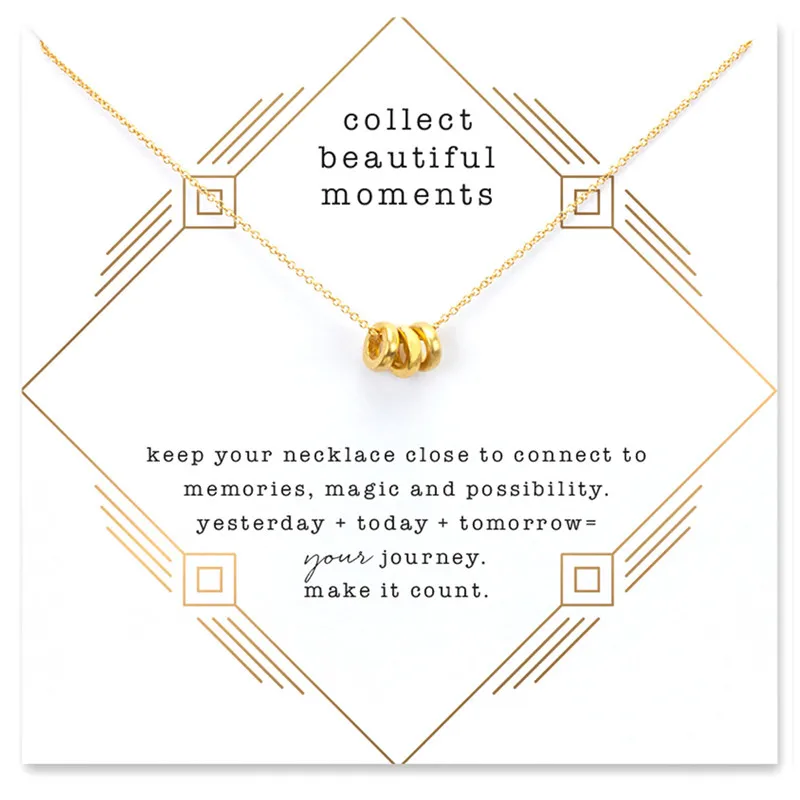 

2019 Fashion Multiple-Layer Round Loop Pendant Necklace For Female Gold Color Chain For Women Jewelry Make a Wish Card