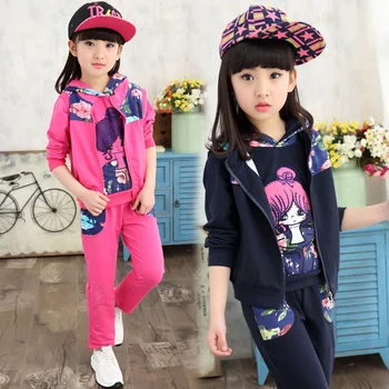 

Kids Girls Autumn Spring 2016 Children Sports Suit Spring Autumn Girl Children Sweater Three Piece Set