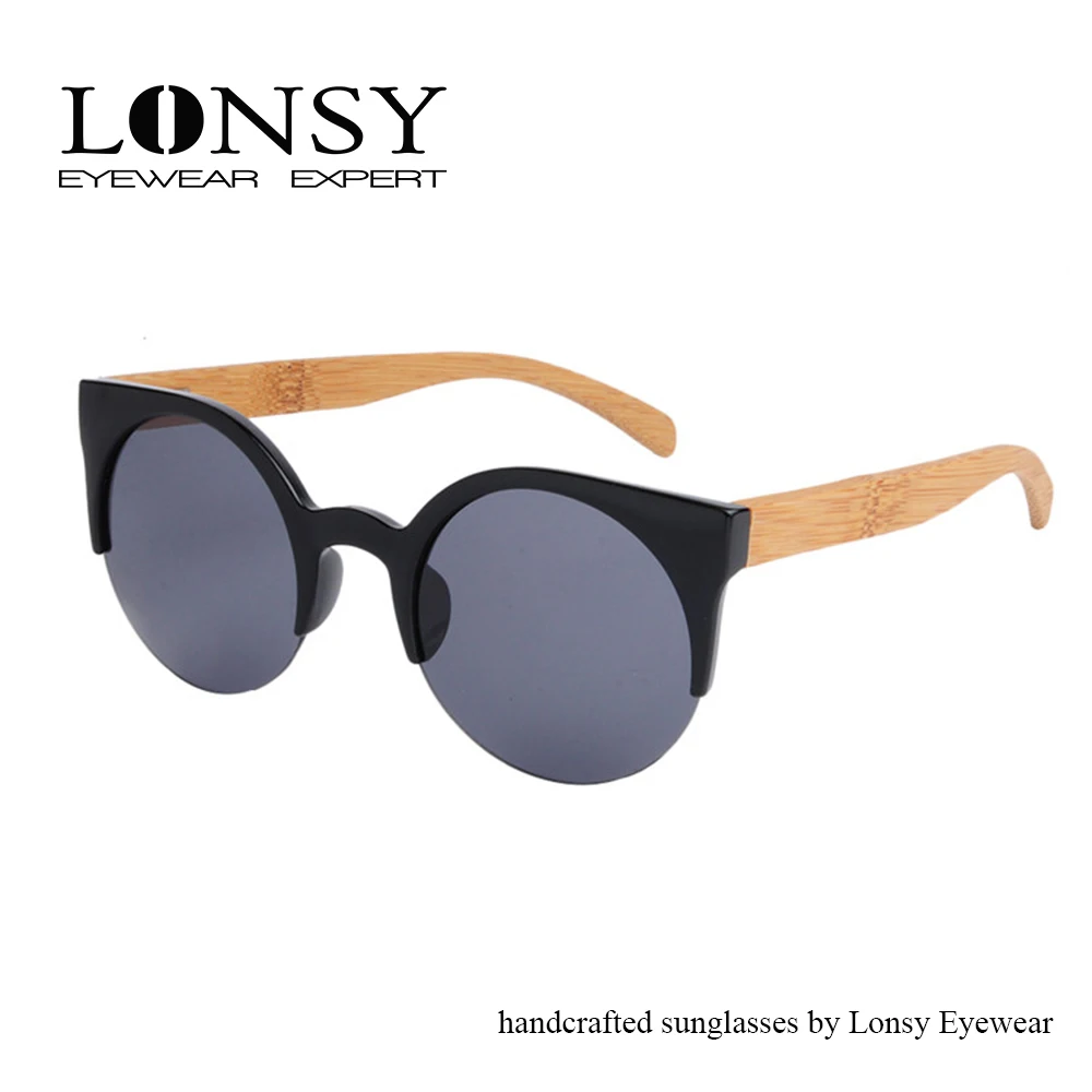 LONSY кошачий глаз деревянные бамбуковые солнцезащитные очки поляризованные зеркальные LS5018