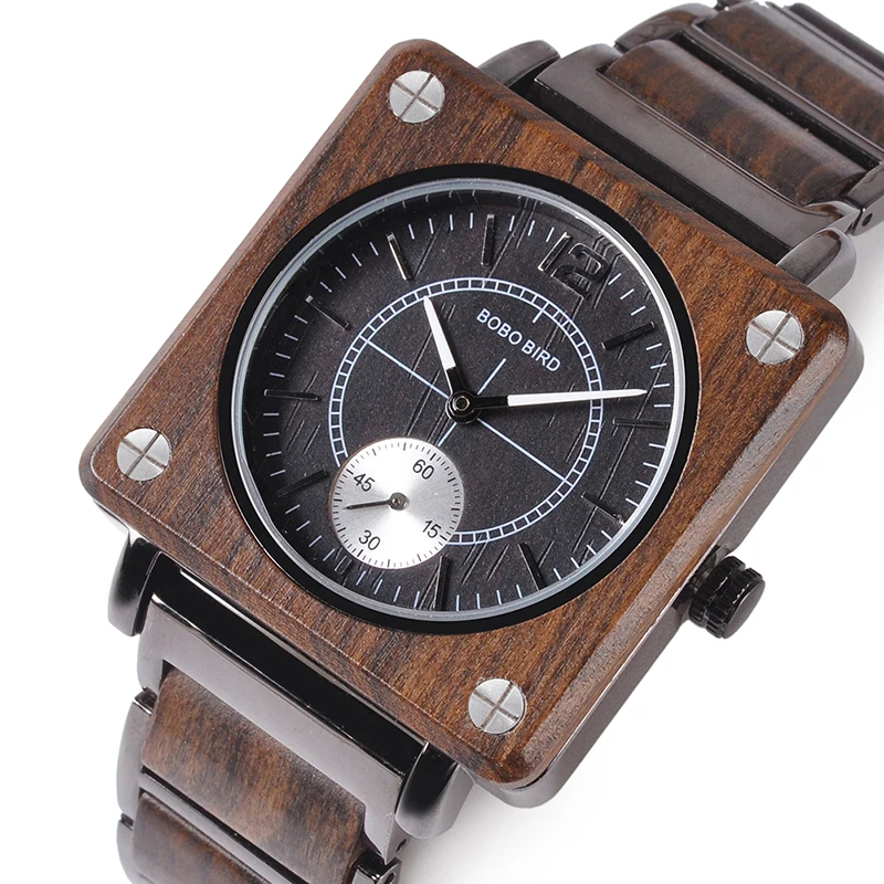 marque de luxe BOBO BIRD Wooden Men Square Watches Luxury Quartz Personalized Wood Watch Gifts for Men