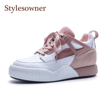 Stylesowner/Новинка года; женские кроссовки; цвет розовый, черный; удобная обувь на плоской платформе со шнуровкой в стиле пэчворк; шикарная уличная прогулочная обувь