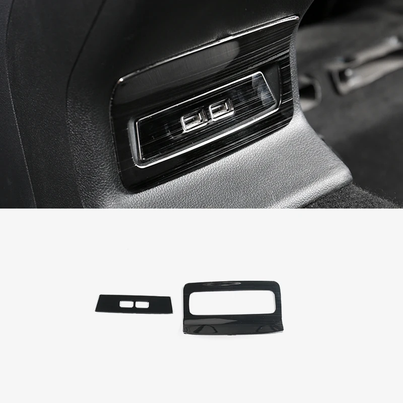 

2Pcs/Set Interior Armrest Rear USB Socket Cover Frame Trim Stainless steel Car Styling For Skoda Karoq 2017 2018