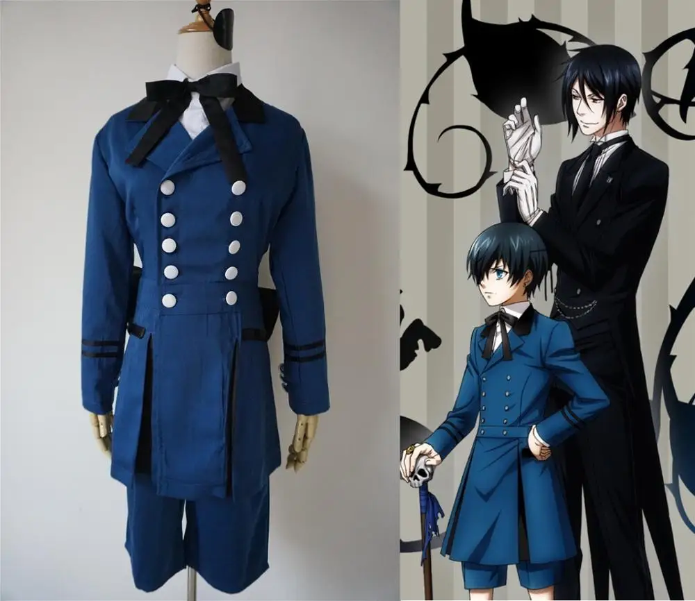 

2015 New Black Butler Ciel Phantomhive Cosplay Costume Adult Unisex Ciel Blue Uniform Costume Custom Made In Any Size
