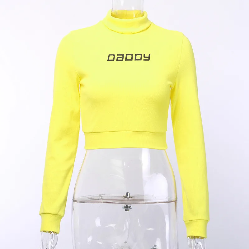 Hugcitar cotton long sleeve letters print high neck sexy crop tops 2019 autumn winter women sweatsh