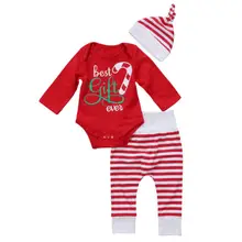 Newborn Baby Girls Boys Christmas Romper Tops Long Pants Hat Clothes Xmas Outfit Hot