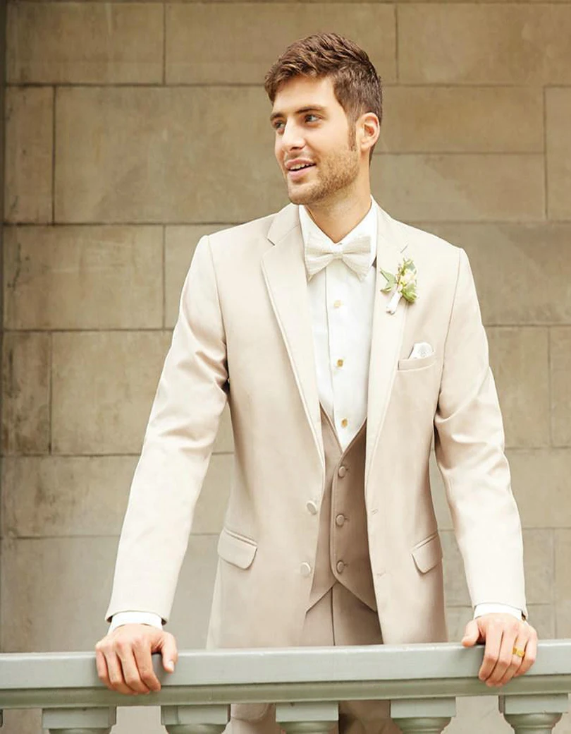 Three Pieces Wedding Men Suits In Color Beige Good Quality 3 Three Pieces Wedding Men Suits In Color Beige Good Quality 3 Notch Lapel Prom Tuxedos For Jacket Trousers Vest Bow From S Clothing