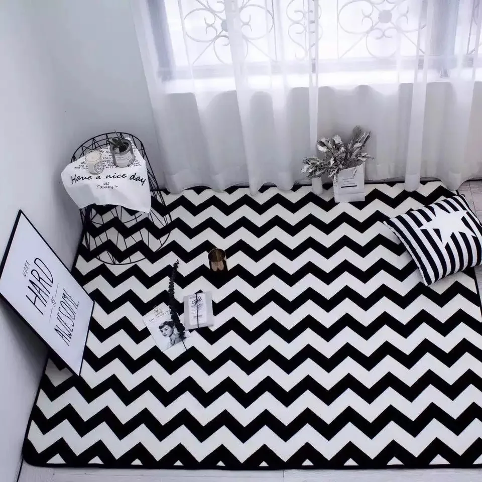 

European Style Simple Black White Ripple Personalized Living Room Bedroom Coffee Table Mat Yoga Mat Non-slip Mat Home Decor