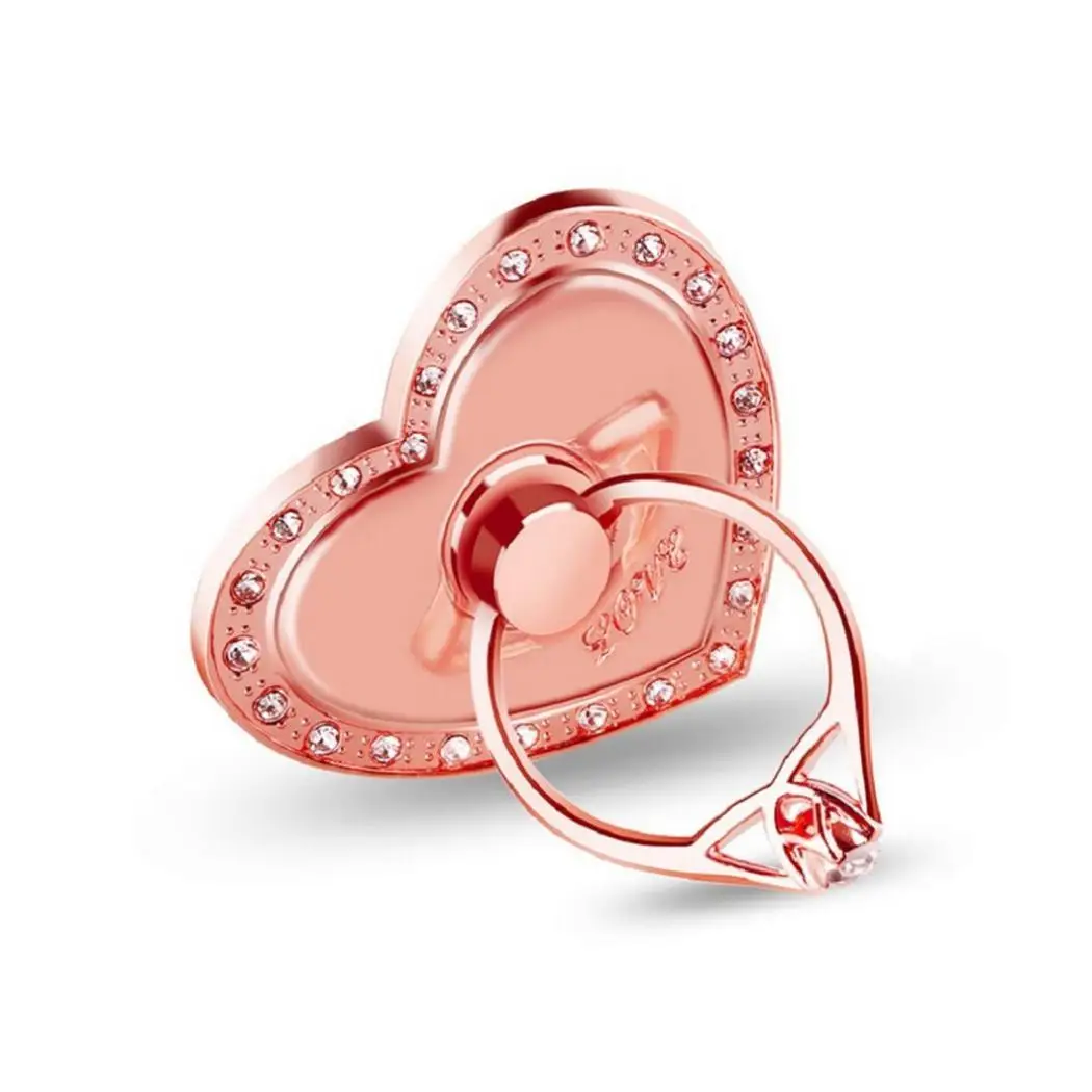 Generic Heart Shape Rhinestone Finger Ring Phone Bracket Holder Portable Compact 360 Rotation Mobile | Мобильные телефоны и