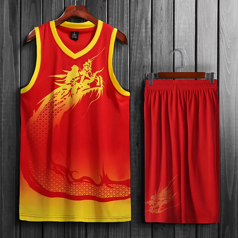 Китайский дракон, мужские баскетбольные майки, наборы, командная форма, спортивный комплект, дышащие баскетбольные майки, рубашки, костюм с принтом, на заказ