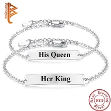 BELAWANG, персонализированная гравировка, звеньевая цепочка, браслет для женщин, 925 пробы, серебряный, на заказ, пара браслетов, регулируемое ювелирное изделие, подарок