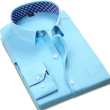 Осенняя мода отложной лоскутный воротник с длинным рукавом, однотонная Обычная посадка, деловая Мужская одежда, рубашки для работы, мужские топы