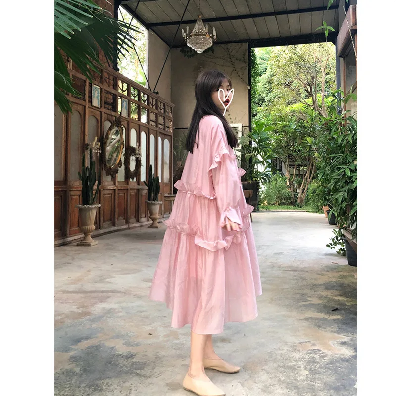Литературное и художественное ретро-шелковое платье женское Весна новая Корейская версия свободная средней длины кукольная Фея волна