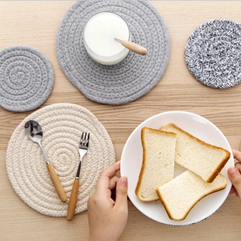 

Simple Retro Cotton Placemat Coaster Tableware Mat Round Heat-Insulated Table Mat Pot Plate Dishes Cup Pad Kitchen Bar Accessory