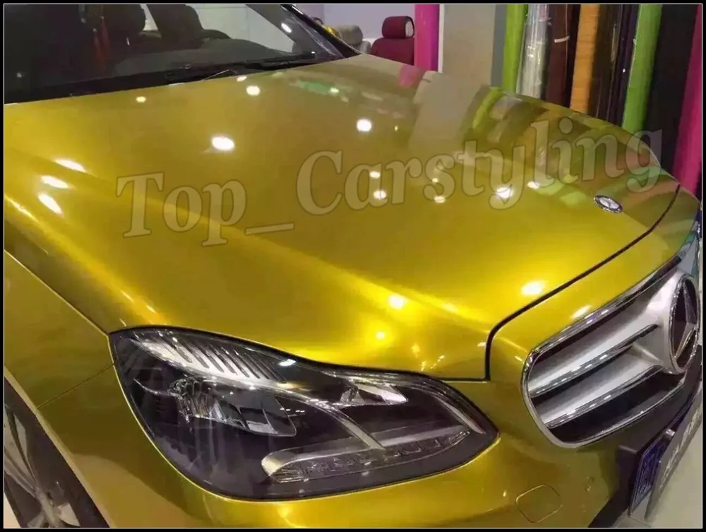 Glossy Metallic Yellow Gold Vinyl Wrap Air Release Full Car Cover Candy  Yellow Car Styling Gloss Wrapping Size 1.52*20m/roll - Car Stickers -  AliExpress