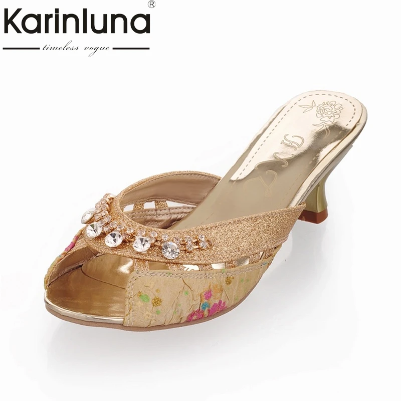 

Karinluna 2018 Big Size 32-43 Slip On Mules Pumps Shoes Women Summer Crystals Fashion Sexy Hot Sale Party Queen Woman Shoes
