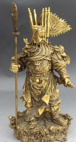 

RHS0065 China Bronze Stand 9 Dragon Sword Guan Guan Yu Warrior God Knight General Statue