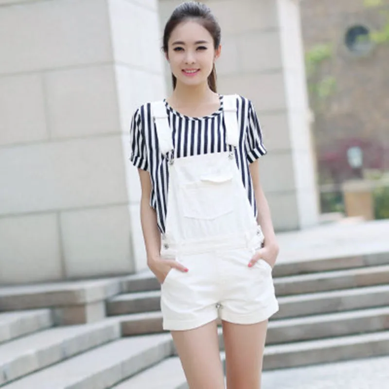 

Free Shipping 2014 New Fashion White Lady Shorts Romper Pants For Women High Quality Denim Jeans Loose Jumpsuits S to XL Summer