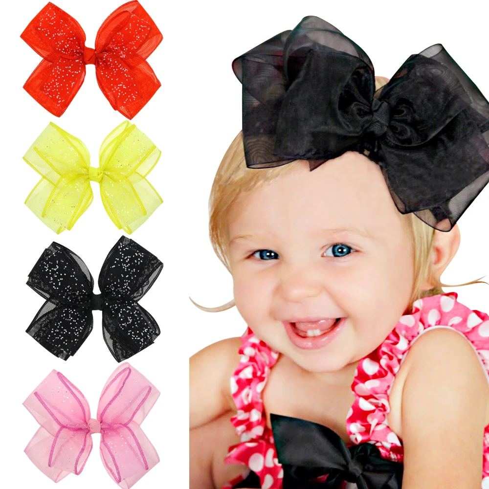 Cute Baby Girls Bows Lace Bead Hair Clips Hair Pins Ribbon ...