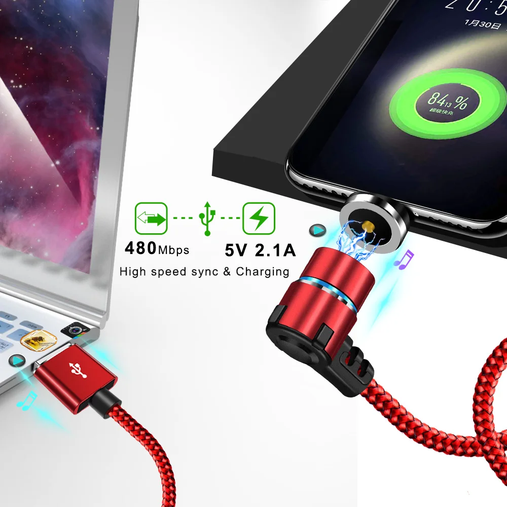 Магнитный 90 градусов mi cro usb type C кабель для iPhone 7 8 Plus X XS Max для Xiaomi Redmi Note 7 mi 8 для samsung S8 S9 Plus Кабель