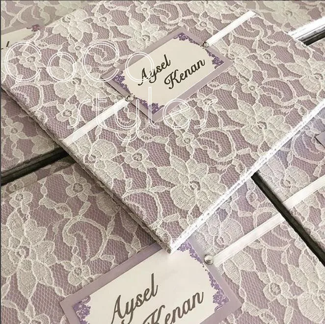  Cocostyles custom luxury lace hard cover invitation card with name tag and gift box for sweet party - 32865722507
