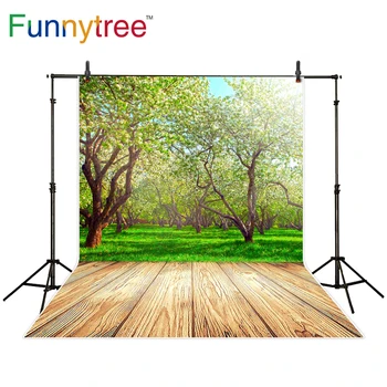 

Funnytree photography backdrop green orchard spring flower tree forest wood floor background photo studio printed photobooth