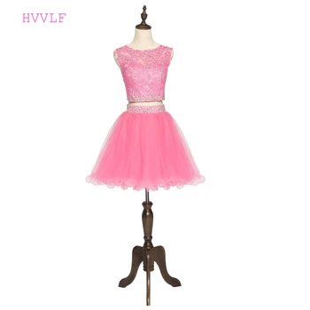 

Pink 2019 Homecoming Dresses A-line Cap Sleeves Short Mini Organza Lace Beaded Two Pieces Elegant Cocktail Dresses