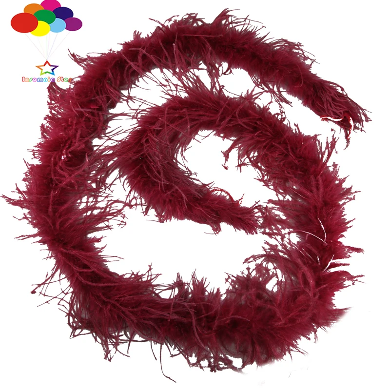 

1pcs Luxury Ostrich Feather Boa 2 meter Long bungundy High Quality for diy Fluffy Costume Dress mask headdress