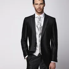 Приталенный черный с заостренным лацканом 2 пуговицы Серебряный Жилет Галстук итальянский смокинг высокого качества Мода(куртка+ брюки+ жилет+ галстук) Terno Masculino