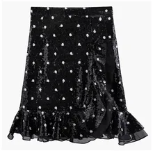 Роскошная дизайнерская брендовая юбка для женщин, вышитая в горошек, строчка, труба, Русалка, стандартная юбка черного цвета