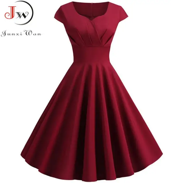 Femmes Robe d'été couleur unie rétro Vintage années 50 60 décontracté fête bureau Robe Rockabilly robes robes