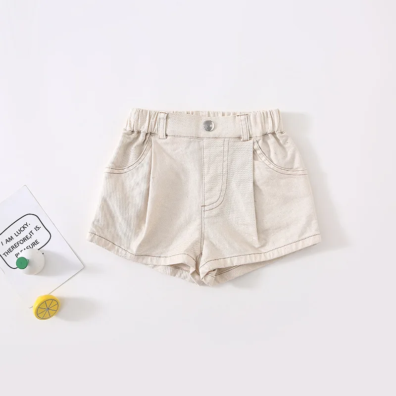 

Baby Girls Summer Beige Shorts Korean Style Toddlers Children Clothing Pure Cotton Elastic Kids Shorts