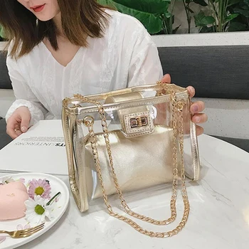 

BEAU-Transparent Ladies Bag Jelly Chain Ladies Handbag Beach Shoulder Bag Holographic Wallet And Handbag