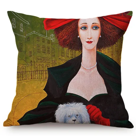 Nordic Vintage Beautiful Woman Oil Painting Art Decorative Cushion Cover Couple Happy Love Story Sofa Chair Throw Pillow Cover M101-4