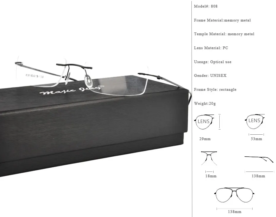 Металлические очки с эффектом памяти, шарнирные очки без оправы для женщин, очки по рецепту для близорукости, мужские очки 808